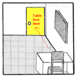 Table face a door
